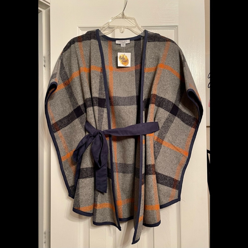 Grey, Navy & Orange Shrug